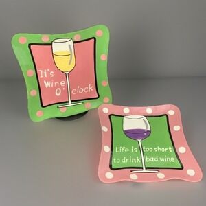 Nantucket Home Plates Wine Glasses It's Wine O'Clock Life is Too Short Set/2 8"